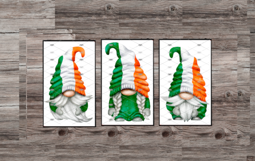 Irish Flag Gnome Prints, Set Of 3 Ireland Gonk Prints - Click Image to Close